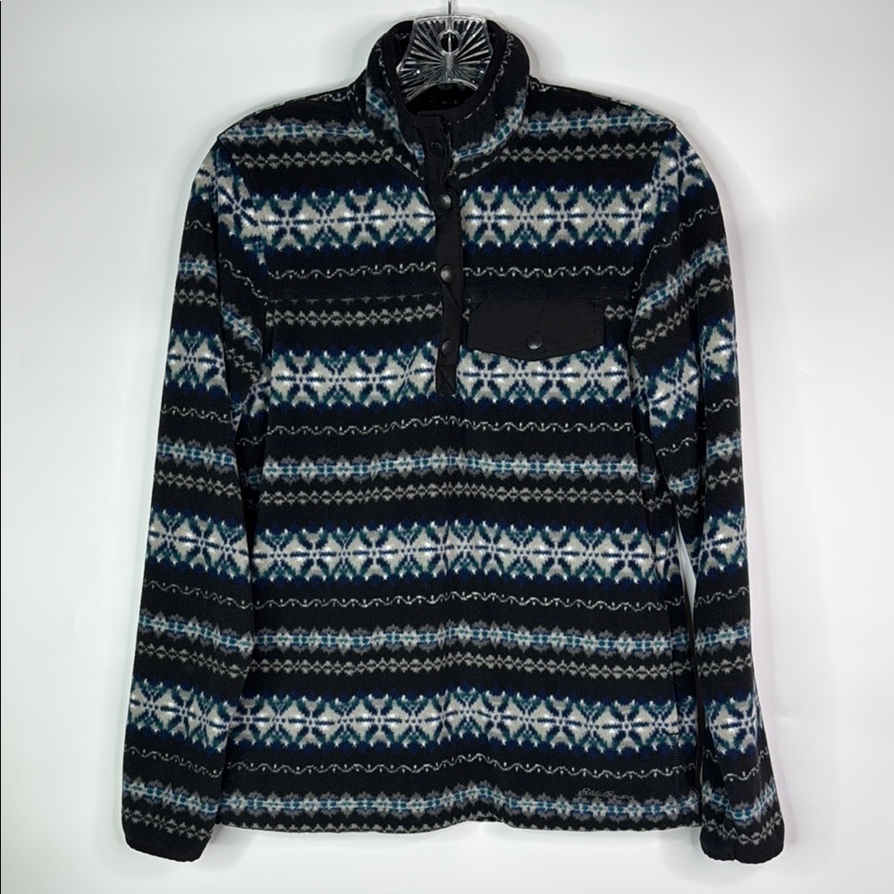 Eddie Bauer Blue Black 1/4 Zip Fleece Pullover Sweatshirt Small